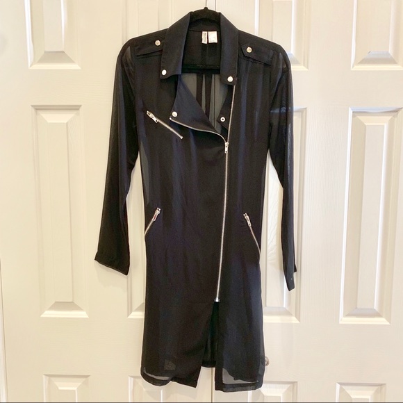 Divided Black Chiffon Moto Trench Coat NWOT - Picture 3 of 4